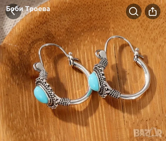 Семпли Обеци в модернистичен  Стил ,загатнати геометрични мотиви със син камък, снимка 3 - Обеци - 50917727