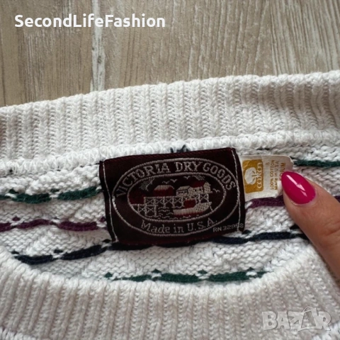 Винтидж памучен пуловер Victoria Dry Goods размер М, снимка 2 - Пуловери - 53809470