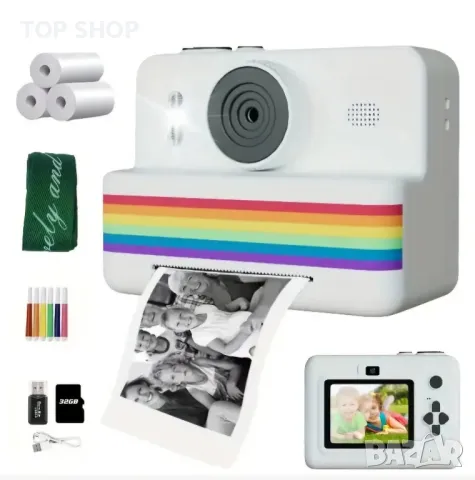 Дигитален фотоапарат детска камера за моментални снимки стил Paloroid с Игри + Карта Памет 32GB