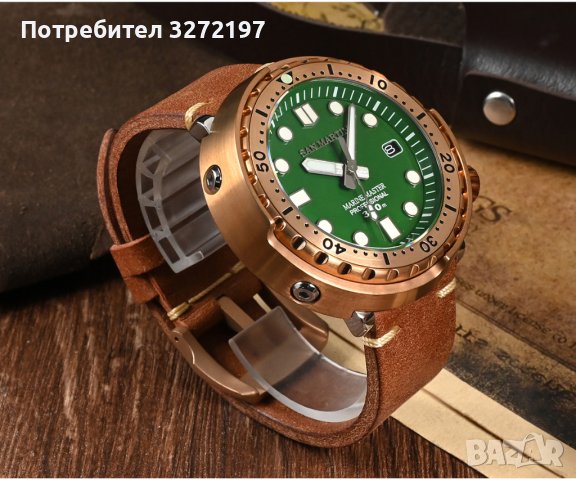 San Martin Tunа-Автоматичен бронзов часовник ,Японски Механизъм NH35,сапфир,300 м водоустойчив, снимка 3 - Мъжки - 40481710