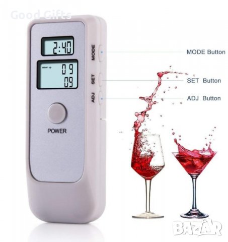 Електронен джобен дрегер за алкохол LCD дисплей часовник будилник