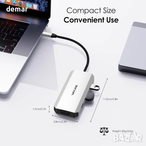 Докинг станция WAVLINK USB-C за четири монитора, два HDMI, DP, VGA и 3хUSB 2.0, снимка 8 - Кабели и адаптери - 52637114