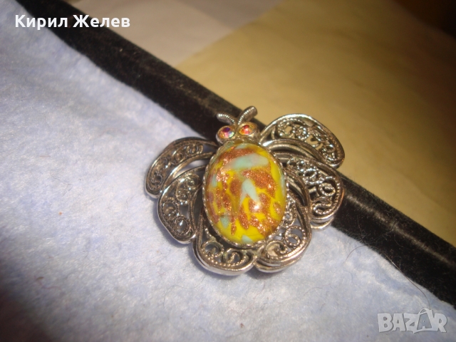 ВИНТИДЖ СРЕБРИСТА СКЪПОЦЕННА АРТ НУВО БРОШКА ВЕНЕЦИАНСКО СТЪКЛО МУРАНО 23453, снимка 7 - Антикварни и старинни предмети - 36061142