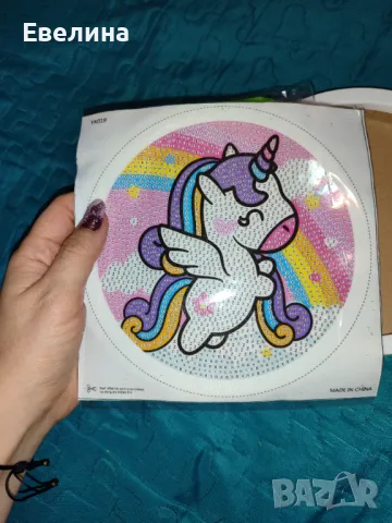 Детски диамантен гоблен Еднорог с пластмасова рамка, нов, снимка 7 - Гоблени - 48249821