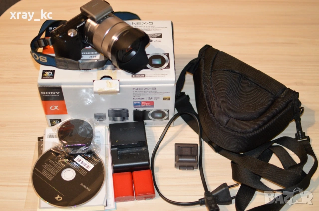 🔥 SONY NEX-5 ПЪЛЕН КОМПЛЕКТ – ШАТЪР 23K, 18-55 + 75-200 ЗУУМ + 3 БАтерии! 200€ 🔥