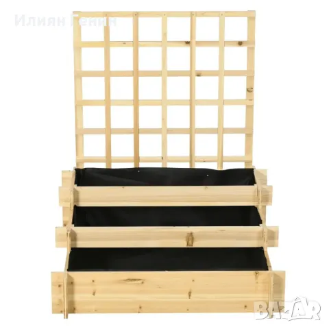 Повдигнато легло Outsunny с решетка, 3 нива, рамка от естествено дърво, подплата от полар
