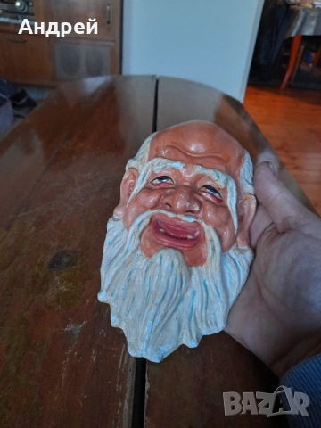 Стар гипсов сувенир глава на Старец, снимка 2 - Други ценни предмети - 53433175