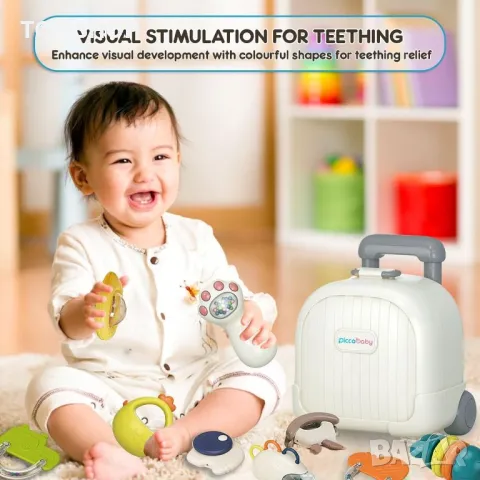 PiccaBaby Комплект гризалки и дрънкалки за бебета с калъф за носене, без бисфенол А, снимка 4 - Пелени, памперси - 49500318