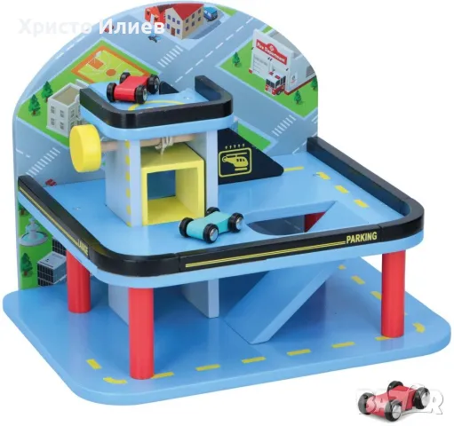 Гараж с 2 колички и асансьор Дървена играчка Marionette 