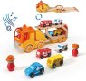 Нова играчка Транспортен Камион с 4 Дървени Коли: Светлини, Звуци, 2-5год., снимка 1