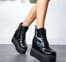 Боти на платформа - черен лак - BML88, снимка 2