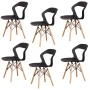 Модерни столове с крака от масивна дървесина и седалка от полипропилен, к-кт от 6 бр. LQ-266YMS-6HEI, снимка 1
