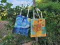 Платнена торбичка,чанта Ван Гог картини- Слънчогледите и Звездна нощ