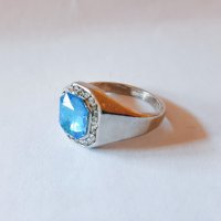 Мъжки пръстен със син циркон и топази, снимка 5 - Пръстени - 34362224