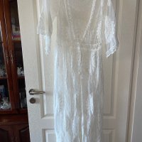 Нова ефирна плажна бяла памучна памук дантелена наметка плажна дълга риза кафтан плажна дълга рокля, снимка 2 - Туники - 41610284