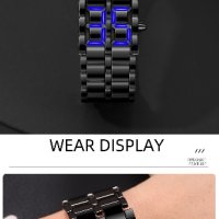 Моден черен изцяло метален дигитален лава ръчен часовник Мъжки син LED дисплей , снимка 5 - Мъжки - 40954082