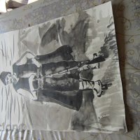 Стар акварел картина хайдутин войвода на картон, снимка 1 - Колекции - 34540635