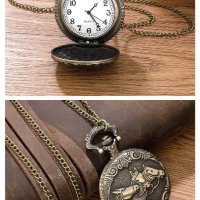 NOUSEG винтидж гравиран джобен кварцов часовник Коне + верижка, снимка 5 - Мъжки - 42377040