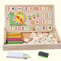 Дървена двустранна дъска с математика пръчици и часовник, снимка 2 - Образователни игри - 41083542