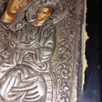 Много стара гръцка сребърна икона.Богородица с Младенеца. проба 950, снимка 5 - Икони - 42238700