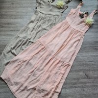Нова колекция дълга рокля в розов цвят с гол гръб и брошка на намаление, снимка 1 - Рокли - 29180489