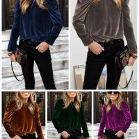Дамска модна плътна кадифена блуза с дълъг ръкав, 5цвята - 023, снимка 1 - Блузи с дълъг ръкав и пуловери - 42450871
