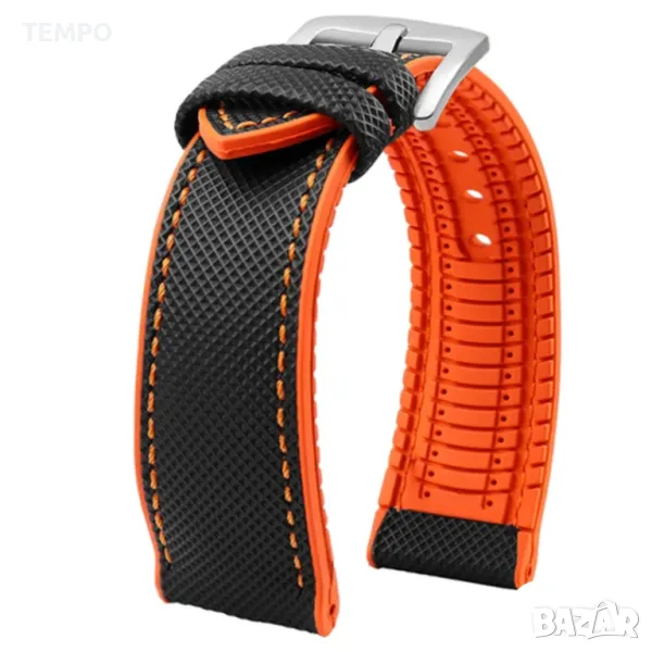 СИЛИКОНОВА КАИШКА ЧЕРНА С ОРАНЖЕВО- 18мм + ПОДАРЪК, снимка 1