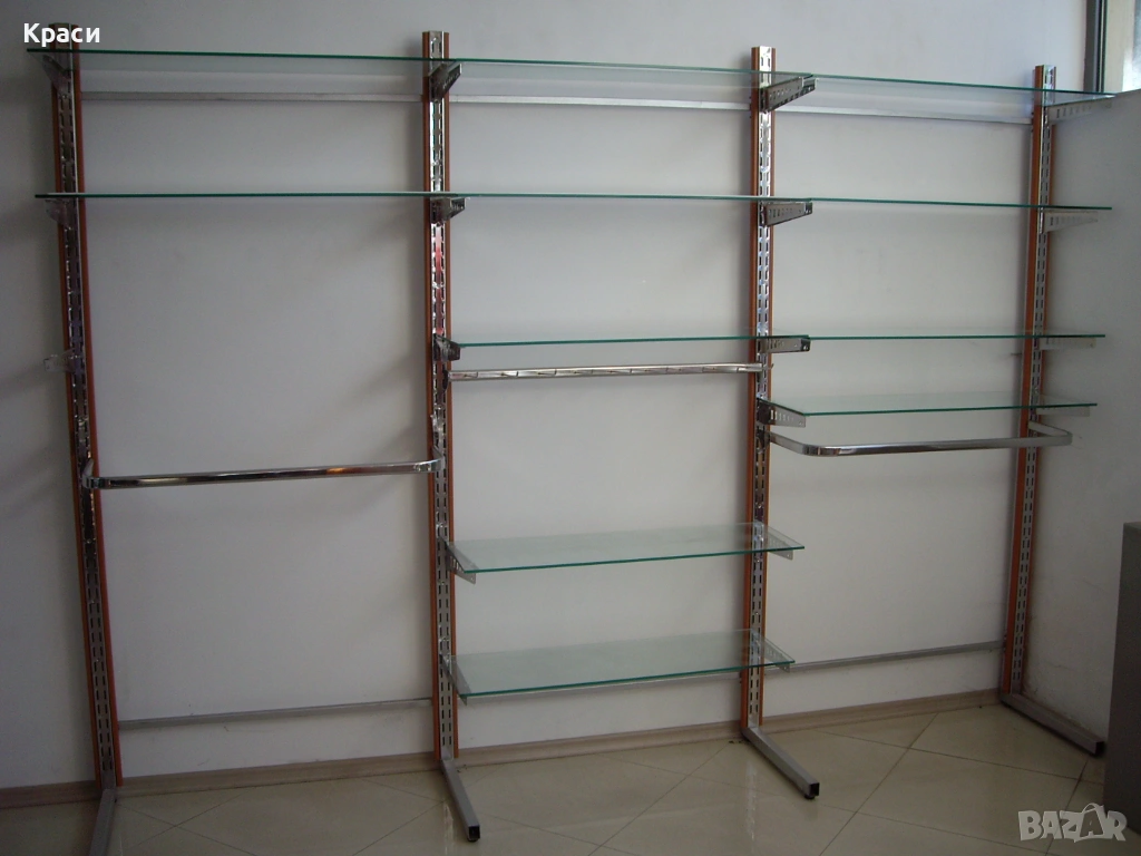 Метален стелаж със стъклени рафтове, снимка 1