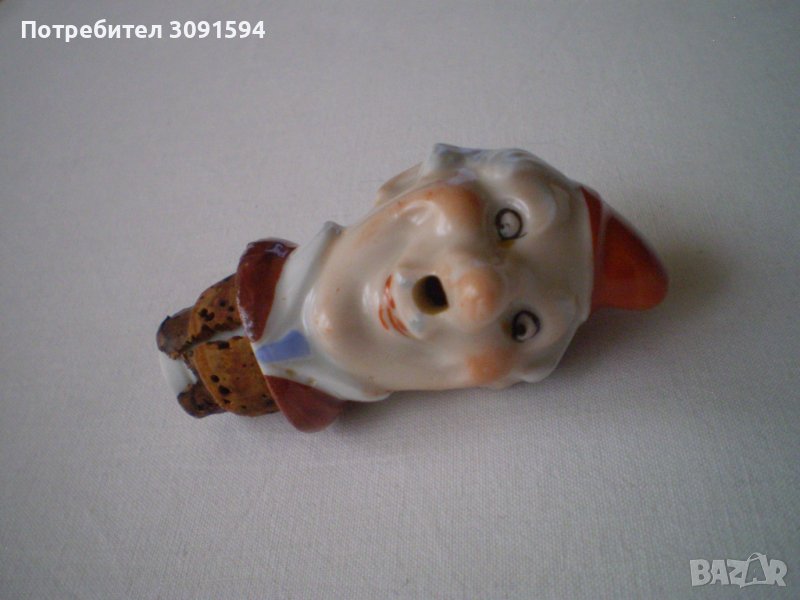 Немска порцеланова фигура Весела мъжка глава Коркова запушалка за бутилка, 1930 г, снимка 1