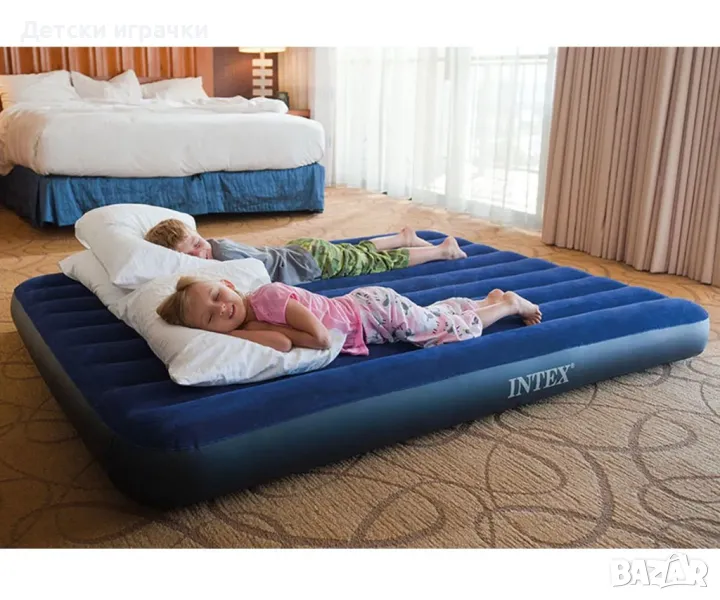 Надуваем матрак Intex Classic Downy, 137х191х25 см, Fiber-Tech, плюшен, PVC, син, снимка 1