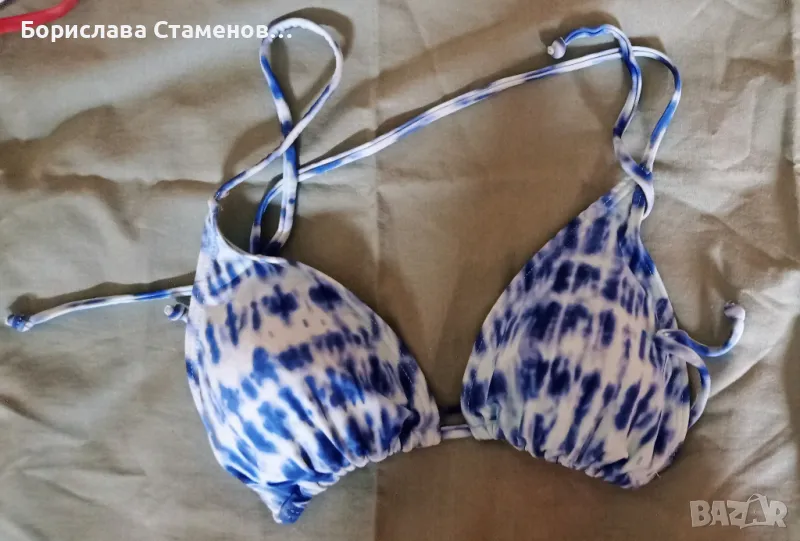 Горнище на бански в бяло и синьо, снимка 1