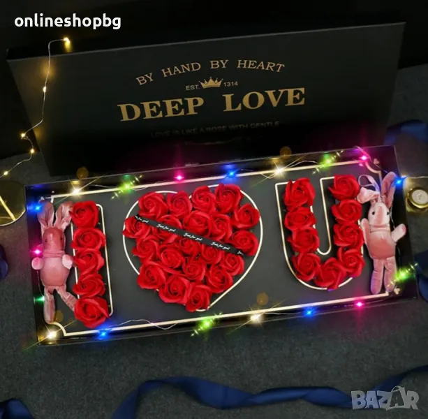 Подаръчна кутия с червени рози с надпис I LOVE YOU - LOVE BUKET RED, снимка 1