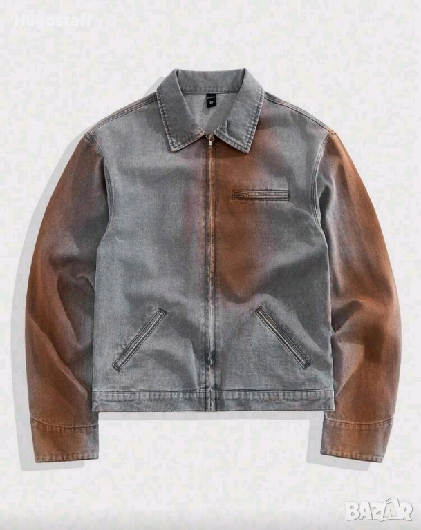 Ново мъжко дънково яке риза с цип спрей деним памук ХЛ, снимка 1