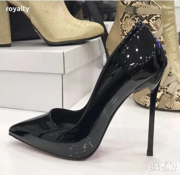 Обувки на ток - черен лак с черен ток, снимка 1