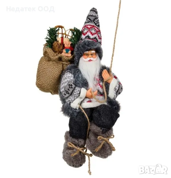 Коледна, Декоративна, Висяща, Фигура, Дядо Коледа, Сив, 25 см, снимка 1