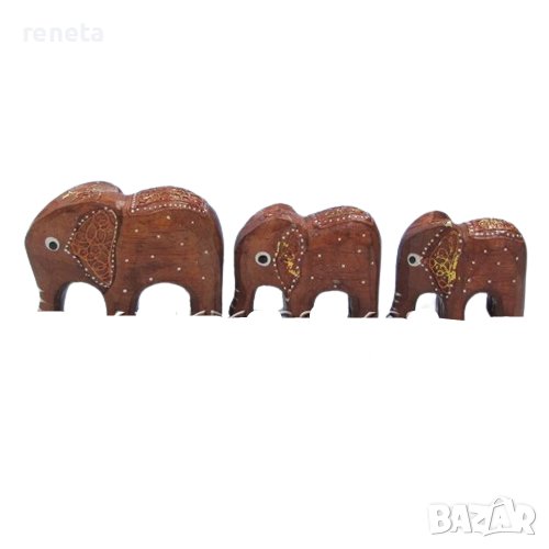 Статуетка Ahelos, Слон, Комплект 3 броя, Дървено, 7,8,10 см, снимка 1