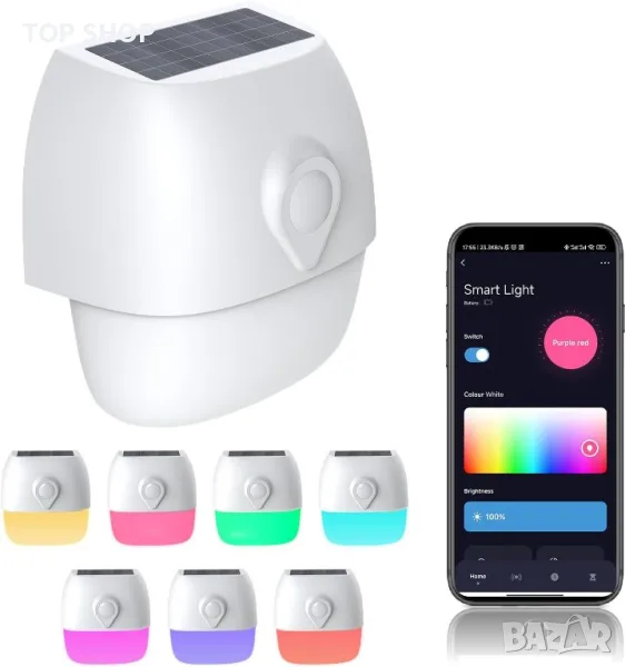 Соларна сензорна лампа с RGB, USB зареждане, IP64, работа с Alexa, снимка 1