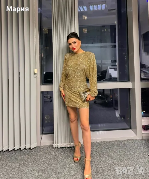 Златна рокля с пайети и гол гръб ZARA, снимка 1