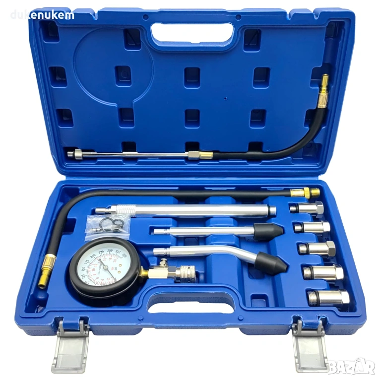 Комплект за измерване на компресия и тест за течове в цилиндрите – 11 части, снимка 1