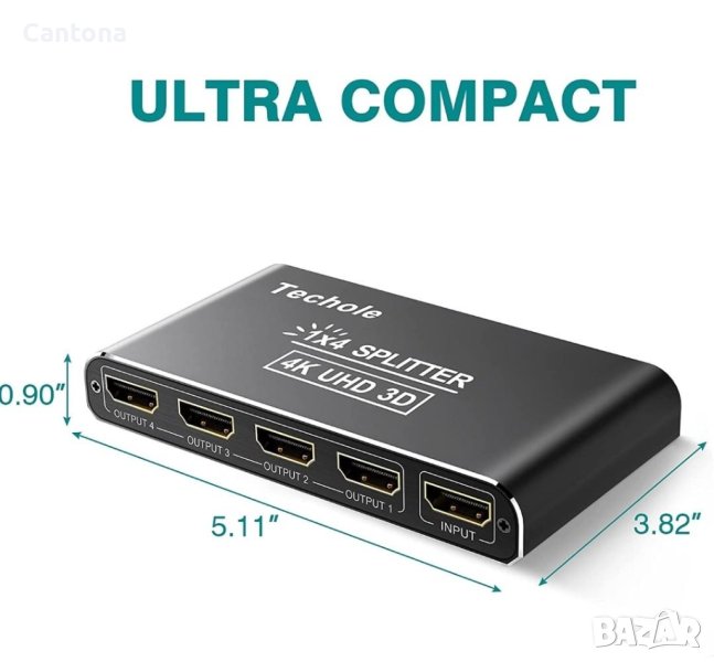 4K UHD 3D HDMI сплитер, 1 вход - 4 изхода,HDCP1.4, PS4,XBOX,PC, HS 104 BK, снимка 1