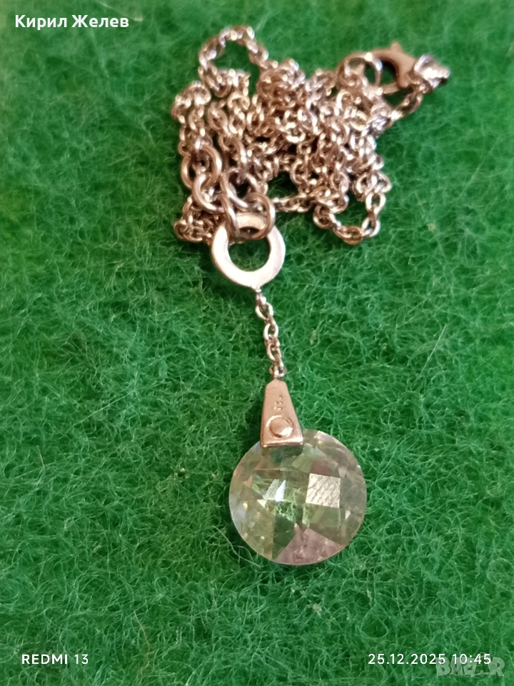 Сребърно колие с висулка кристал фешън АРТ БИЖУ майсторска изработка 30810, снимка 1