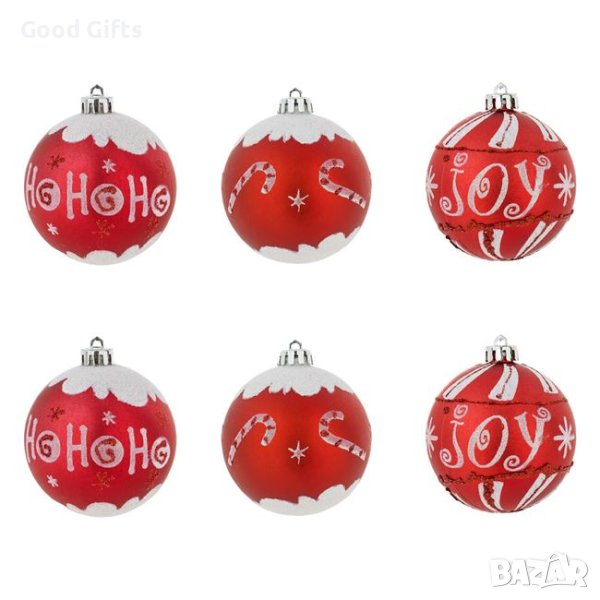 6 броя Комплект Червени коледни топки, 8см, снимка 1