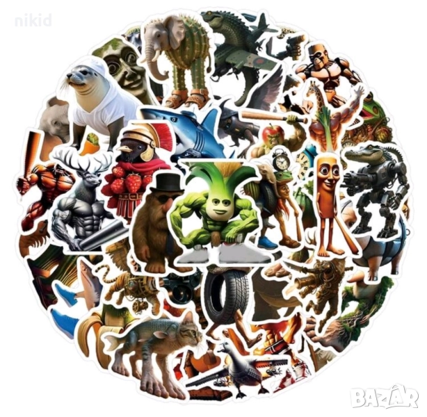 50 бр ITALIAN BRAINROT самозалепващи лепенки стикери украса декор картонена торта парти, снимка 1