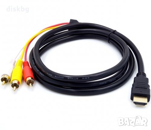Нов кабел от HDMI М на 3 RCA М, 1.5 метра, снимка 1
