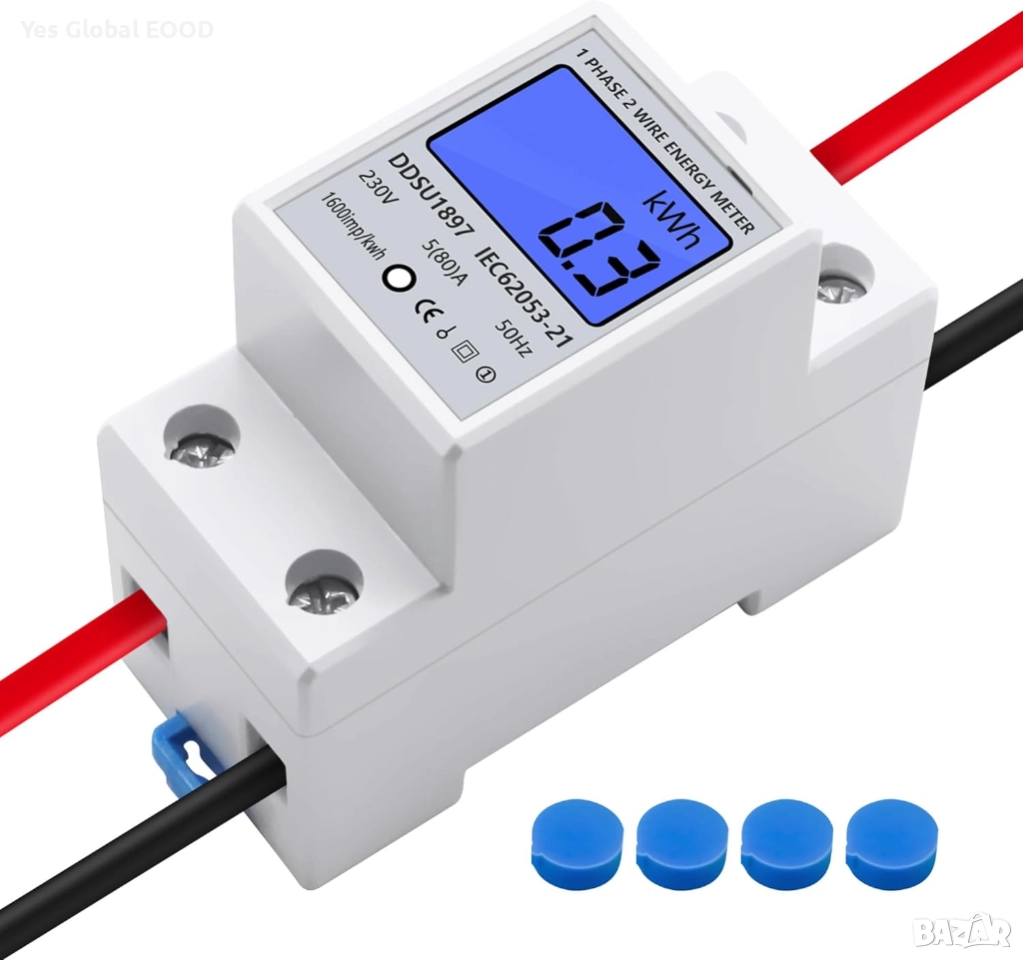 Еднофазен електромер DIN шина 230V 5(80)A с LCD дисплей, снимка 1