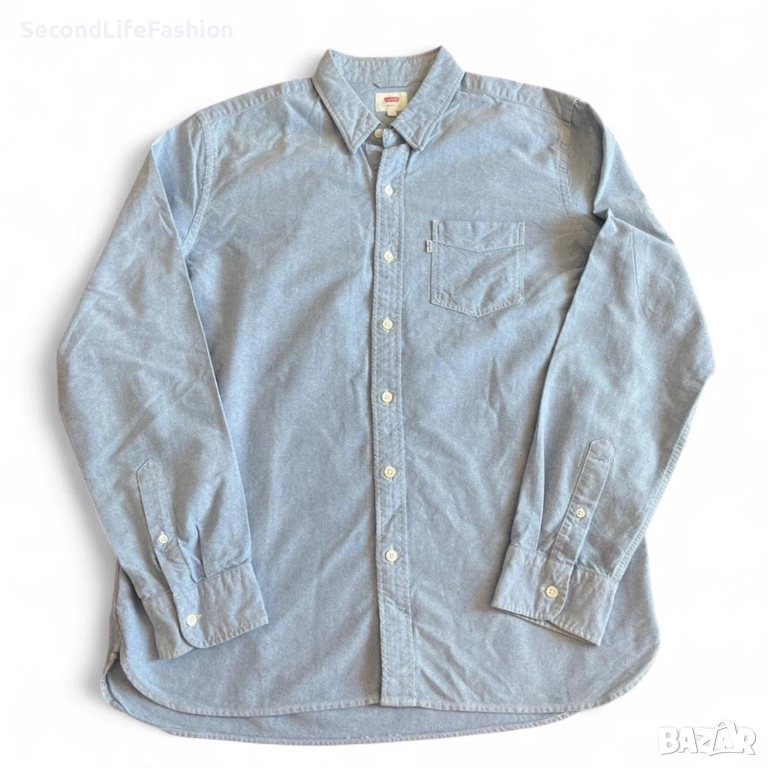 Мъжка синя памучна риза с дълъг ръкав Levi's с деним размер L., снимка 1