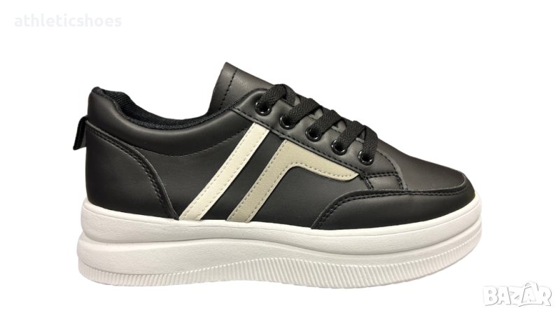 Дамски кожени маратонки в черно, снимка 1