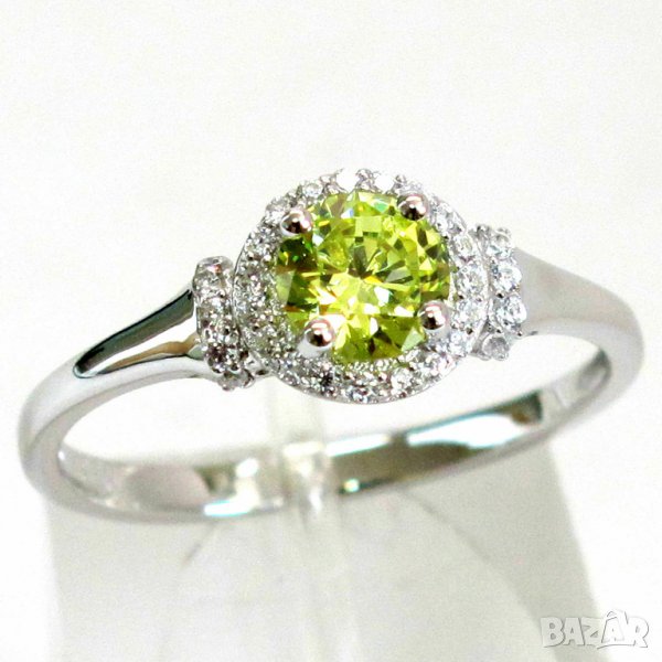 Нежен пръстен с фасетиран кръгъл перидот, снимка 1