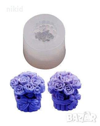 3d връзка букет рози с дръжки силиконов молд форма фондан шоколад гипс смола свещ сапун декор, снимка 1