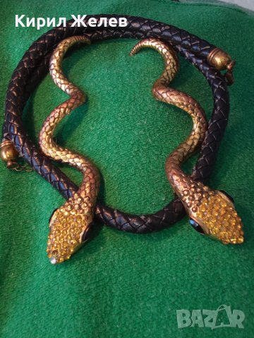 НЕОГОТИЧЕСКА ВИНТИДЖ АРТ ФИГУРАЛНА ЗМИЕВИДНА ОГЪРЛИЦА с БРОНЗОВИ ПОЗЛАТЕНИ ЗМИИ 16003, снимка 18 - Колиета, медальони, синджири - 41396411